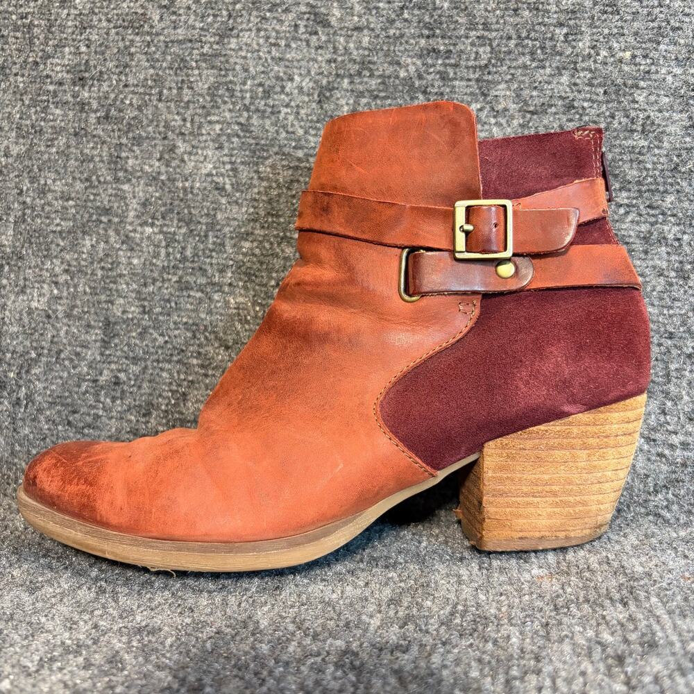 Korks Womens 9 M Red Leather Suede Ankle Boots Block Heel Buckle Strap Booties